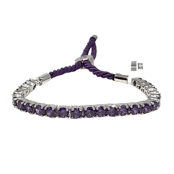 Adjustable Bracelet With Silver-Plated Chain & Round Purple crystals - Picture 1 of 4